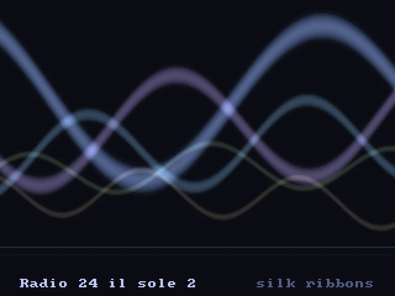Four glowing sine ribbons weaving across a dark field, bright where they cross.