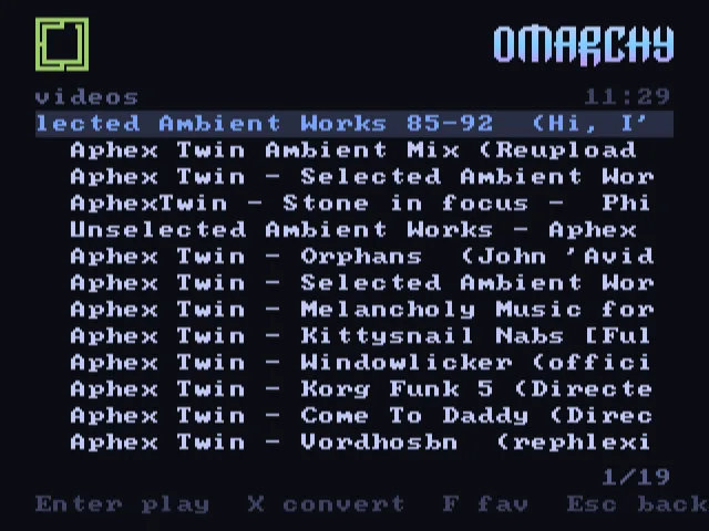 A list of video search results on the television.